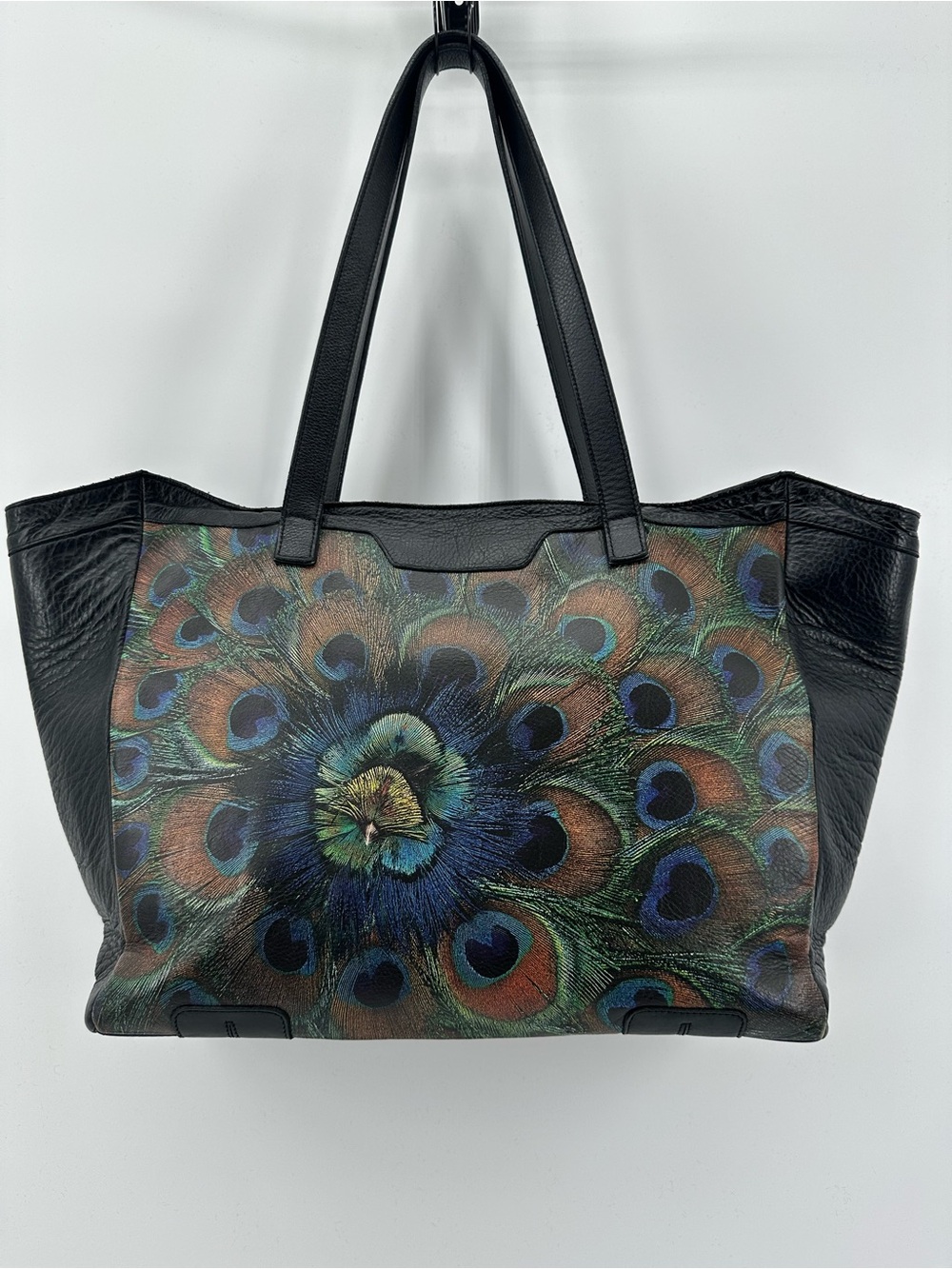 RARE Vintage Icon of Las Angeles Eye Peacock Feather Tote Bag - Black Trim